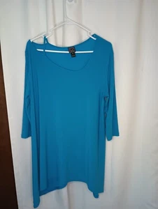 Clara Sun Woo Damen asymmetrische Slinky Tunika Top XL blau künstlerisch Reise - Bild 1 von 11