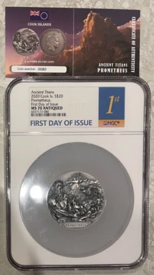 2020 Prometheus Titan 3 OZ Ultra High Relief Silver Coin Cook Island NGC MS70 - Image 1 of 2