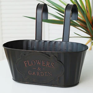 Hanging Planter Railing Planter Box Metal Iron Window Boxes Planters Garden Pot - Picture 1 of 18