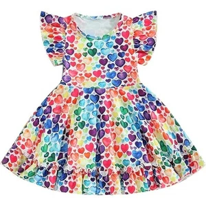 NEW Baby Little Girls Dress Hearts Pattern Twirly Ruffle Dress Size 18-24 Months - Picture 1 of 1