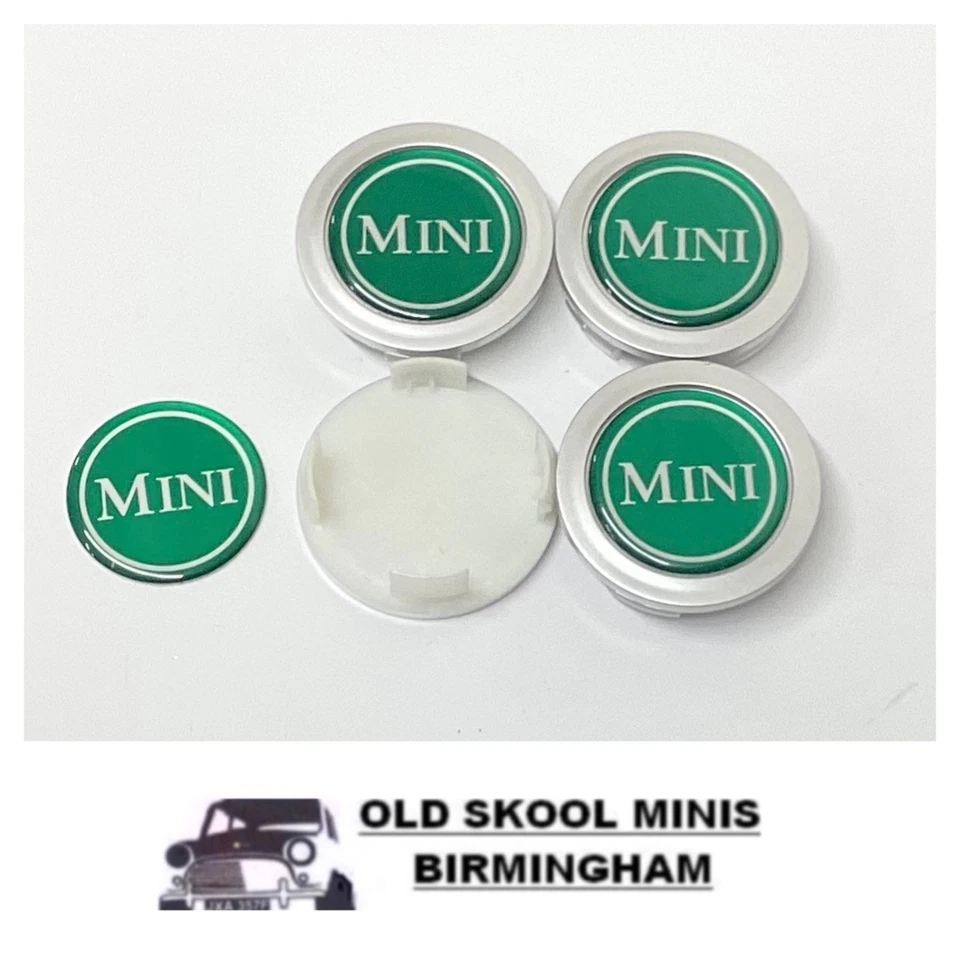 Mini Green Wheel Center Caps Silver Set Of  4 For 52MM SIZE HOLE  4U9 - Image 1 of 1