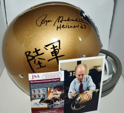 CASCO ROGER STAUBACH FIRMADO TAMAÑO COMPLETO JOLLY ROGER RK AZUL MARINO 63 HEISMAN JSA Foto 1 de 4