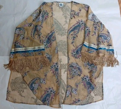 Cárdigan Ivy Jane Kimono Talla Mediana Grande Terciopelo Transparente Burnout Manga 3/4 Foto 1 de 4