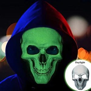 Halloween Teschio Protezione Viso Glow the Dark Copricapo Realistico 3D Teschio Viso Maschere  - Foto 1 di 16