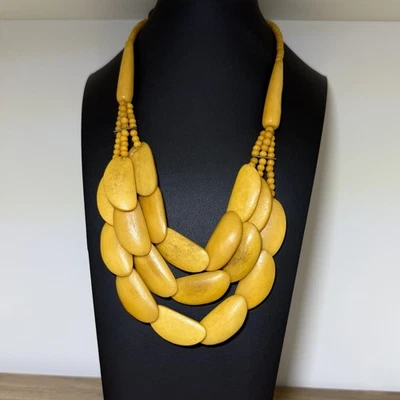 Винтажный желтый плоский бисером заявление ожерелье - Изображение 1 из 4