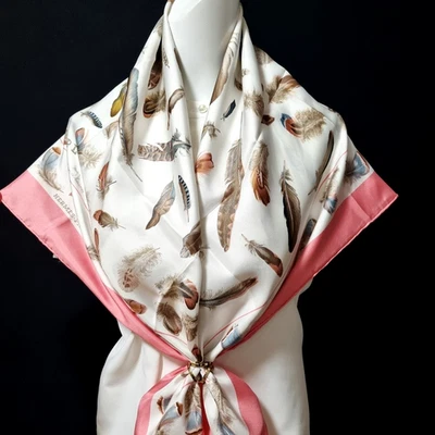 РЕДКИЙ ВИНТАЖНЫЙ HERMES шелковый шарф «Плюмы» Carre 90 беспошлинный США - Изображение 1 из 4