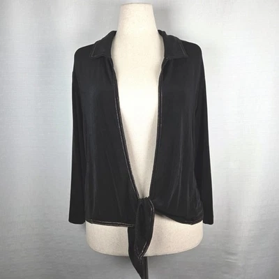Chico's Travelers Black Tie Front Long Sleeve Topper Women's Size 3 (XL) Layer - Image 1 of 4