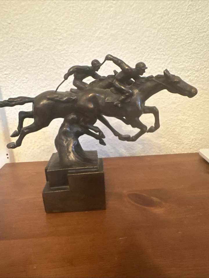 Paul Herzel Vintage Bronze Horse Race Sculpture/Bookend Signed...1930's era - Image 1 of 4