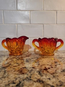 Vintage Amberina Mond und Sterne Zuckerdose & Milchkännchen Set LE SMITH Rot Orange - Bild 1 von 16