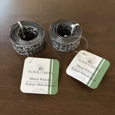 Set Of 2 Floral Garden Metal Embossed Ribbon Tulip? Design New 1" x 4.5 Ft - Image 1 of 4