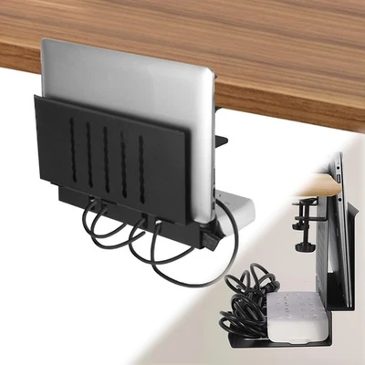 Desk Side Storage, Laptop Holder with Cable Management Tray, 2 in 1 Steel Und... - Image 1 of 4