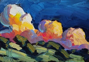 Colorist Clouds Painting Impressionist Art Original Golden Landscape Hawkins 2 - Picture 1 of 7