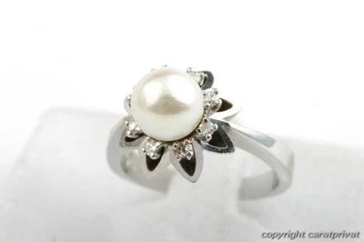 Perlenring 14kt 585 Weiß Gold Ring Brillanten Brillianten Diamanten Top! # - Bild 1 von 4