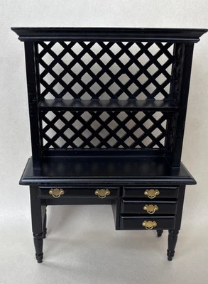 Dollhouse Miniature New Old Stock Town Square Black Wood Desk  1:12 Square - Image 1 of 4