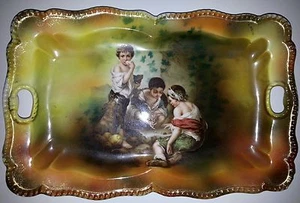 Antique RS Prussia China Dice Players Tray Gilded Trim 11 3/8"x 7 5/8" Red Mark - Picture 1 of 12
