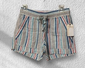 NWT St John’s Bay Women’s Striped Shorts Size XS Linen Blend Pockets Drawstring - Picture 1 of 6