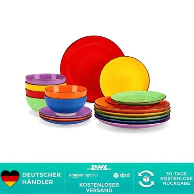 Geschirrset 6 Personen bunt Steingut Tafelservice Gedeck Küche - Bild 1 von 2