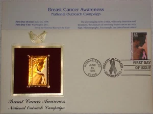 22K Gold 1996 1st Day Cover Breast Cancer Awareness Outreach Campaign No Address - Picture 1 of 1
