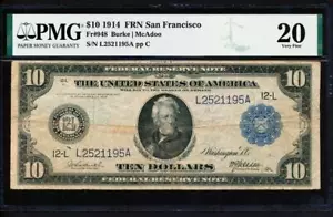 Fr.948 1914 $10 SAN FRANCISCO FRN "BURKE-MCADOO" PMG 20 VF SUPER RARE COLLECT - Picture 1 of 2