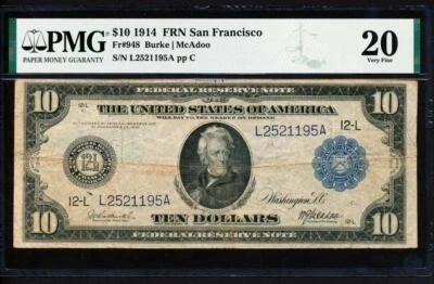 Fr.948 1914 $10 SAN FRANCISCO FRN "BURKE-MCADOO" PMG 20 VF SUPER RARE COLLECT - Image 1 of 2