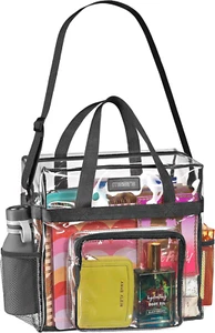 Masirs Clear Tote Bag Stadium Approved - Mesh Pockets Shoulder Straps Zippered T - Picture 1 of 12