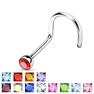 316L Surgical Steel Nose Screw Ring with CZ Gem 18g - Picture 1 of 9