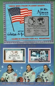 Posten 2 alte übergroße Briefmarken oder Etiketten Ajman Luftpost Grenada Luftpost - Bild 1 von 5