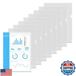 HOUYEE 100 Pack Heavy Duty Clear Document Folder, Plastic Paper Sleeve Fit fo - Picture 1 of 5
