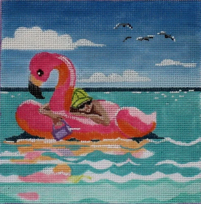 Needlepoint Handpainted PLD Designs Flamingo Tube 6x6 - Image 1 of 4