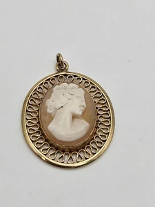 Vintage 12k Gold Filled Filigree Carved Cameo Pendant - Picture 1 of 12