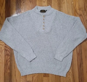 Vintage Eddie Bauer Sweater Men's Size Large Heavy Knit Beige Cotton 1/4 Button - Picture 1 of 8