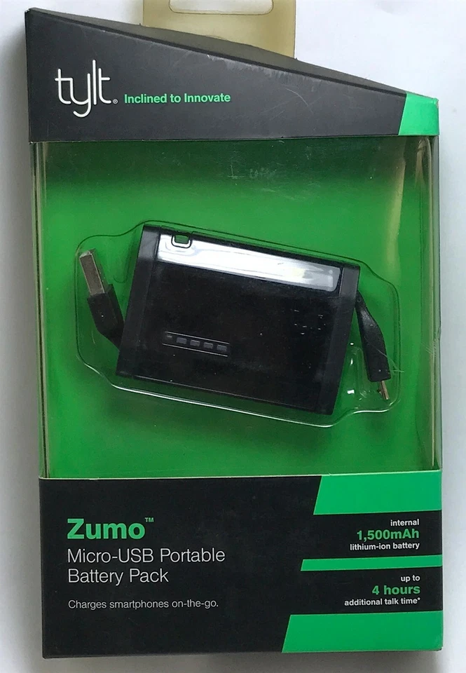 Batería portátil TYLT Zumo con cable micro USB incorporado paquete de baterías 1500 mAh Foto 1 de 2