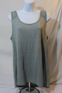 St Tropez West Green Tunic Tank Top 100% Linen Lace Accent Women's L Pullover - Picture 1 of 10