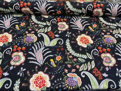 P Kaufmann Pájaros Dijes Ocultos Fiesta Tela de Lino Negro Por Yarda Foto 1 de 4