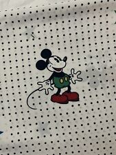 Vtg Disney Mickey Mouse Twin Flat Sheet. White with dots, stars & navy trim.