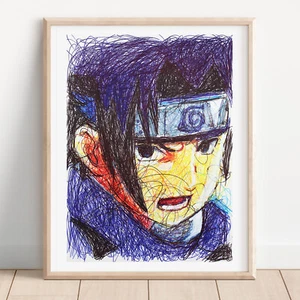 Sasuke Ballpoint Pen Print, Naruto Art Poster - Picture 1 of 3