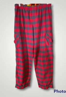 LANDS END 儿童 XL 青少年工装睡衣下装红色/灰色格子休闲学院 — 第 1/4 张图片