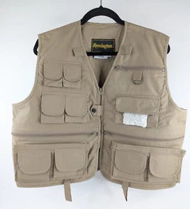 REMINGTON Vest Men LARGE Hunting Multi-Pocket Fly Fishing Tan Khaki Full Zip - Picture 1 of 4