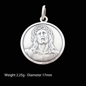 Real Hallmarked 925 Sterling Silver Solid Jesus Medal Catholic Christian Pendant - Photo 1 sur 1