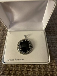 Genuine Marcasite & Onyx Inlay Circle Pendant MSRP $175.00 - Picture 1 of 4