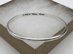 ARV Hecho En Mexico 925 Silver 4mm Smooth Bangle Bracelet Size 7.5 - Picture 1 of 7