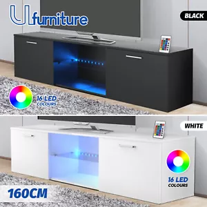 TV Cabinet Entertainment Unit Stand LED Gloss Modern Storage Drawers 2 Doors - Picture 1 of 37