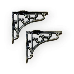 Cast Iron Black Book Shelf Bracket 4 x 3" Pair HEAVY Duty SET - Picture 1 of 4