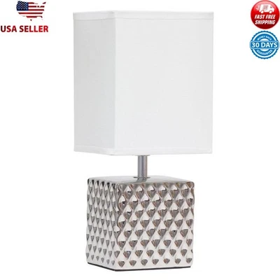 11.81英寸娇小锤形金属铬方形台灯带白色灯罩灯 — 第 1/4 张图片