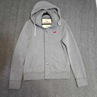 Sudadera con capucha Hollister vintage con botones a presión gris logotipo talla XL polar para mujer Foto 1 de 4
