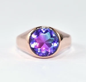 Colour Changing Lab Alexandrite Copper Handmade Signet Men's Ring Perfect Gift - Picture 1 of 9
