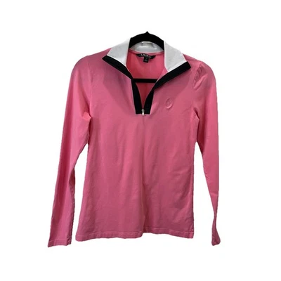 Lauren Ralph Lauren 浅粉色黑色运动性能高尔夫 1/4 衬衫女式 XS — 第 1/4 张图片