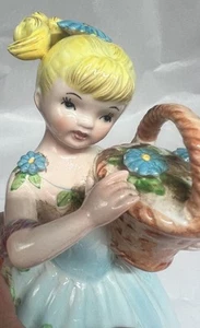 Vintage Enesco Girl Vase Planter # E-2186 Birthday Gift  Kitschy Shabby Chic - Picture 1 of 9