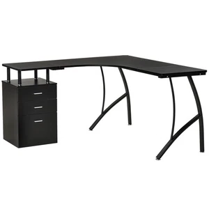 L-Shape Office Desk Corner Workstation Storage Drawers Space Saving Unit Black - Picture 1 of 12