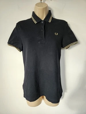 FRED PERRY Black & Gold Embroidered Logo Polo Top UK 10 T-Shirt Twin Tip Collar - Image 1 of 4